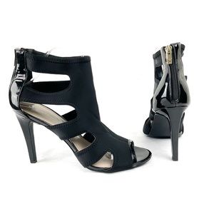 Calvin Klein Black Stretch and Patent Zipper Back Heels